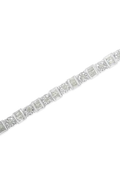Diamond 7" Alternating Round and Square Station Tennis Bracelet - Picture 3 of 4